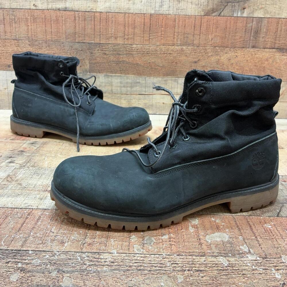 Timberland Boots Mens Size 13 47.5 Black Nubuck Ankle Combat Lace Up Boots